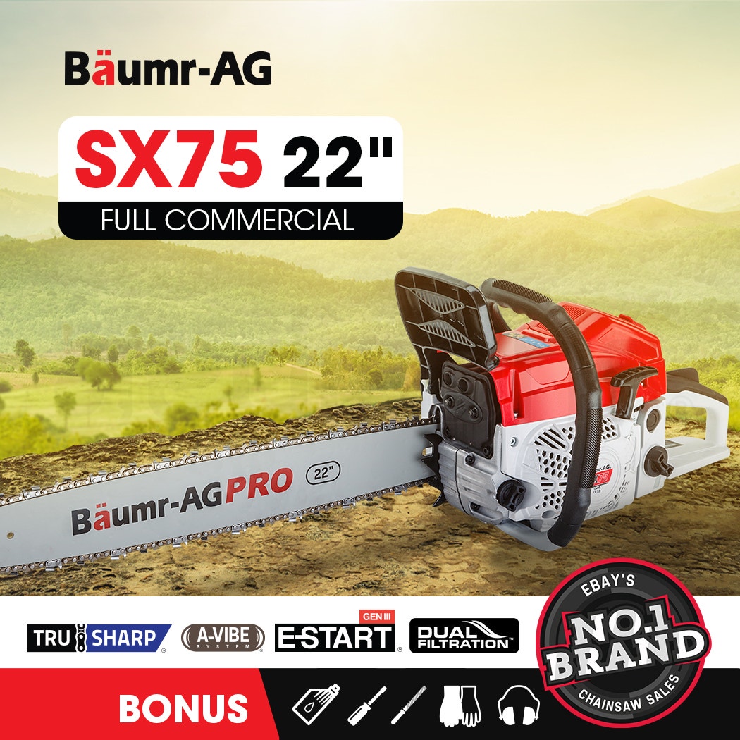 BAUMR-AG Commercial Petrol Chainsaw E-Start 22" Bar Chain Saw Tree Pruning Top Handle