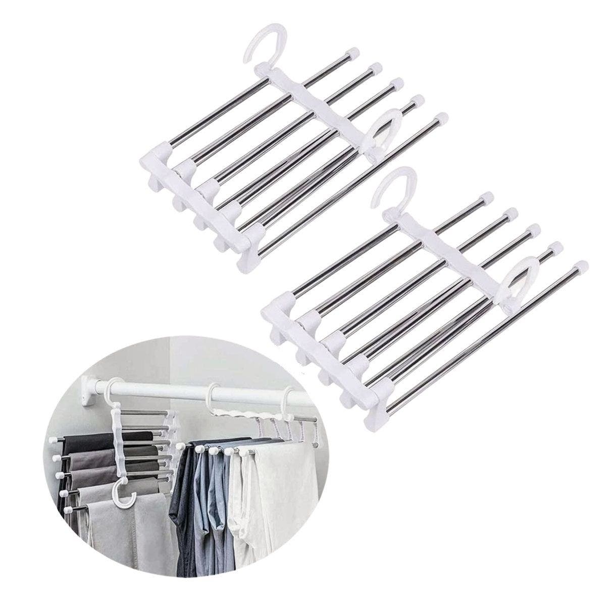 CARLA HOME 5-in-1 Adjustable Non-Slip 2Pk Stainless Steel Pants Hangers