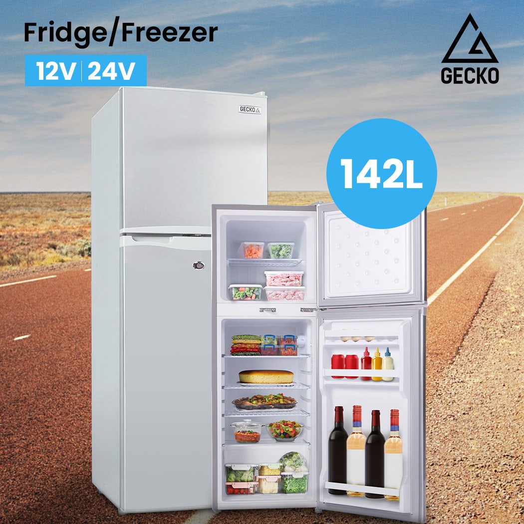 GECKO 142L Upright Portable Fridge / Freezer, 12V/24V for Motorhome and Caravan, Silver