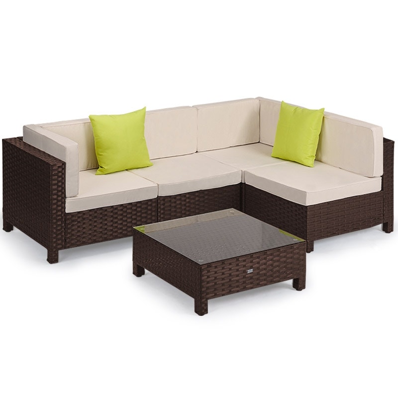 LONDON RATTAN 4 Seater Modular Outdoor Lounge Setting w/ Coffee Table, Brown