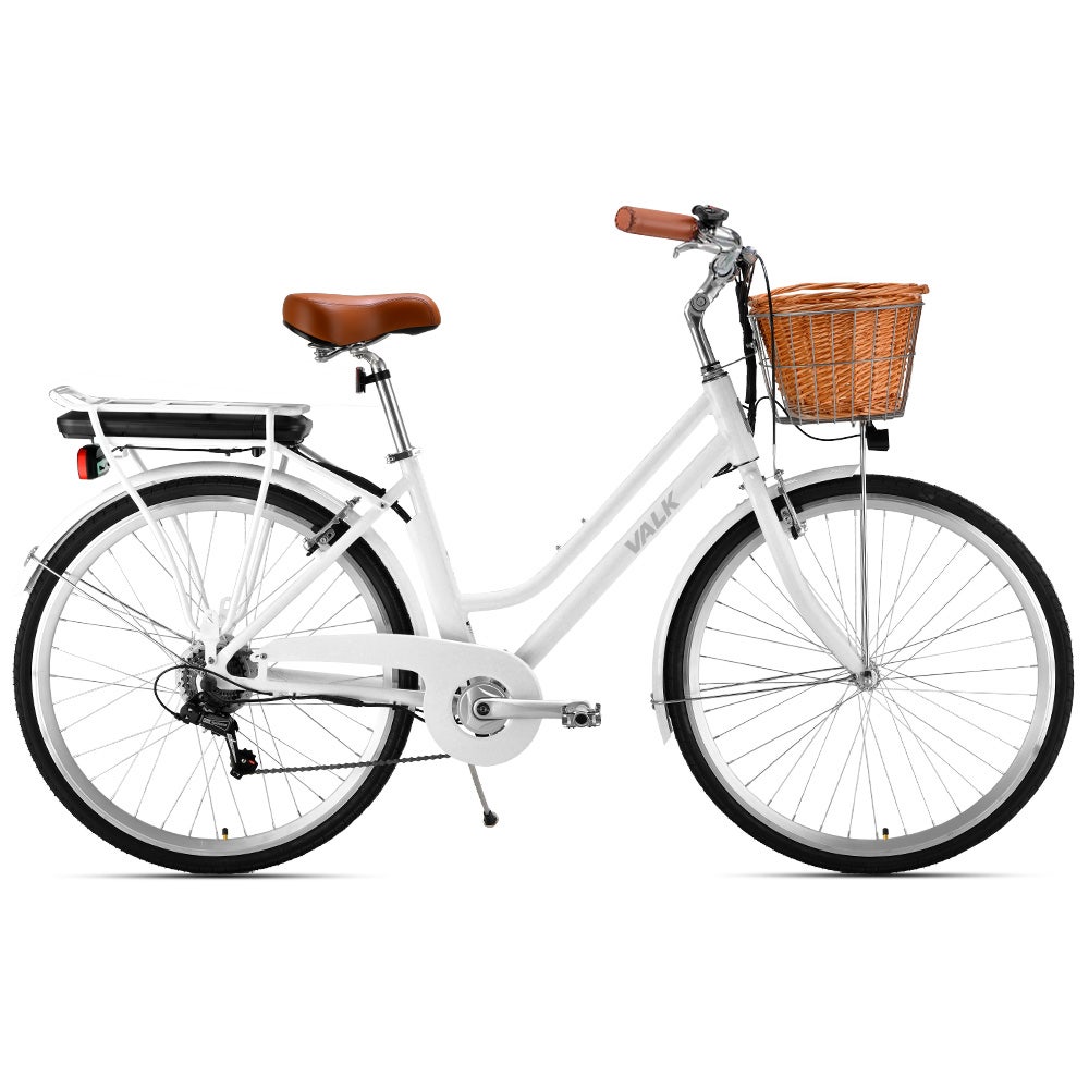 VALK Laneway 5 Vintage Electric Bike, Torque Sensor equipped eBike, Medium, White