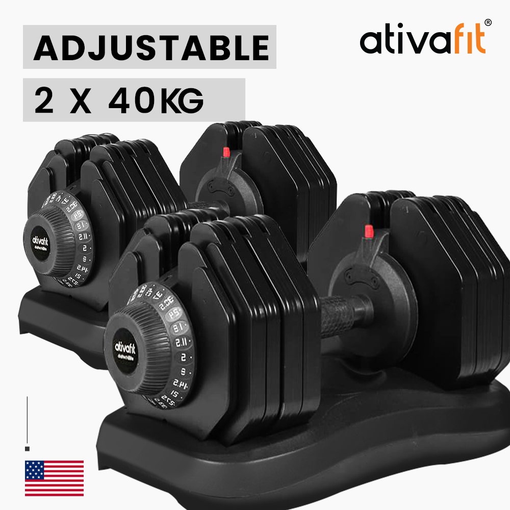 ATIVAFIT 2 x 40kg Dumbbells, Adjustable Dumbbell Set, Weights for Home Gym Fitness Training