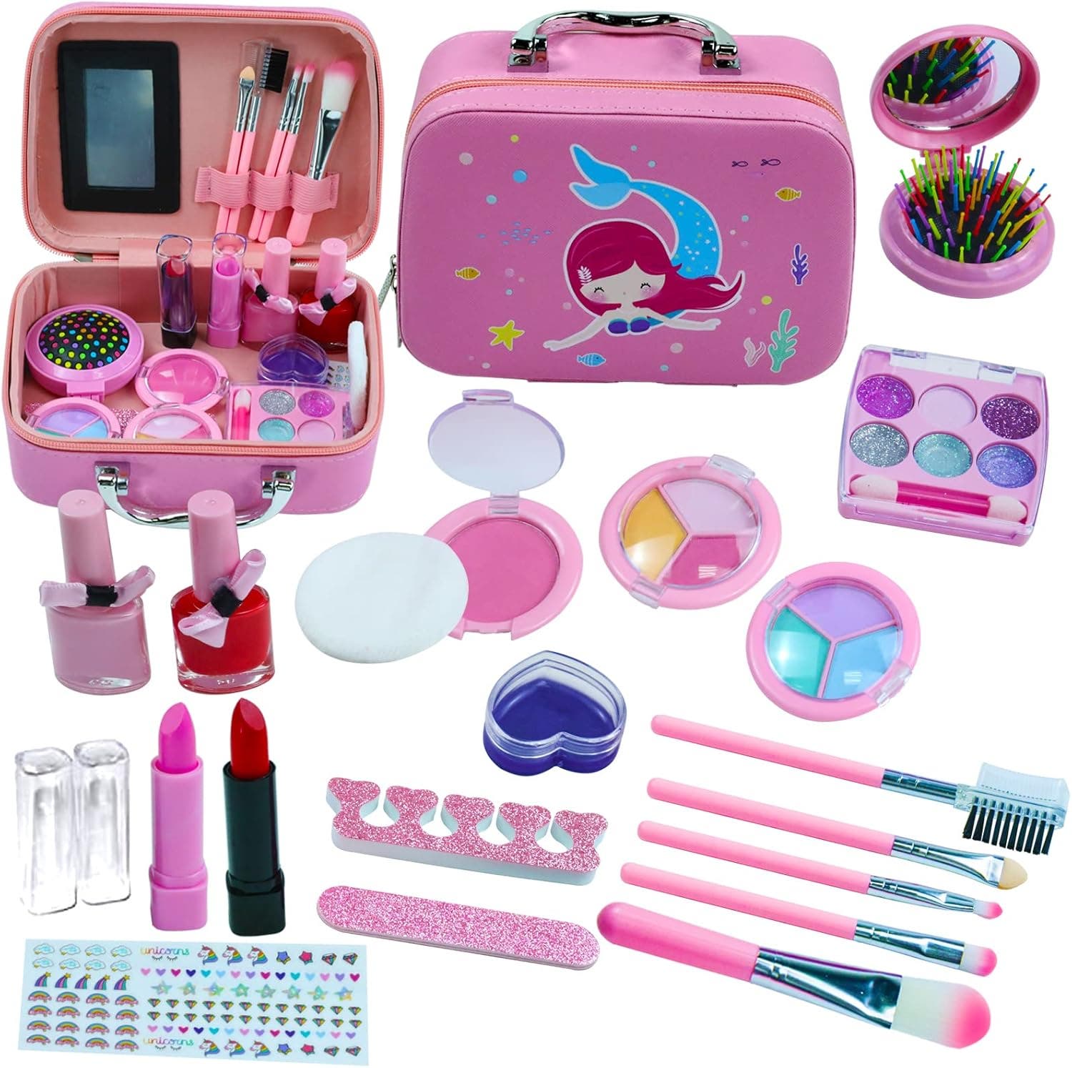Carla Home Vikus 20Pc Little Mermaid Kids Washable Non-Toxic Makeup & Mirror Kit