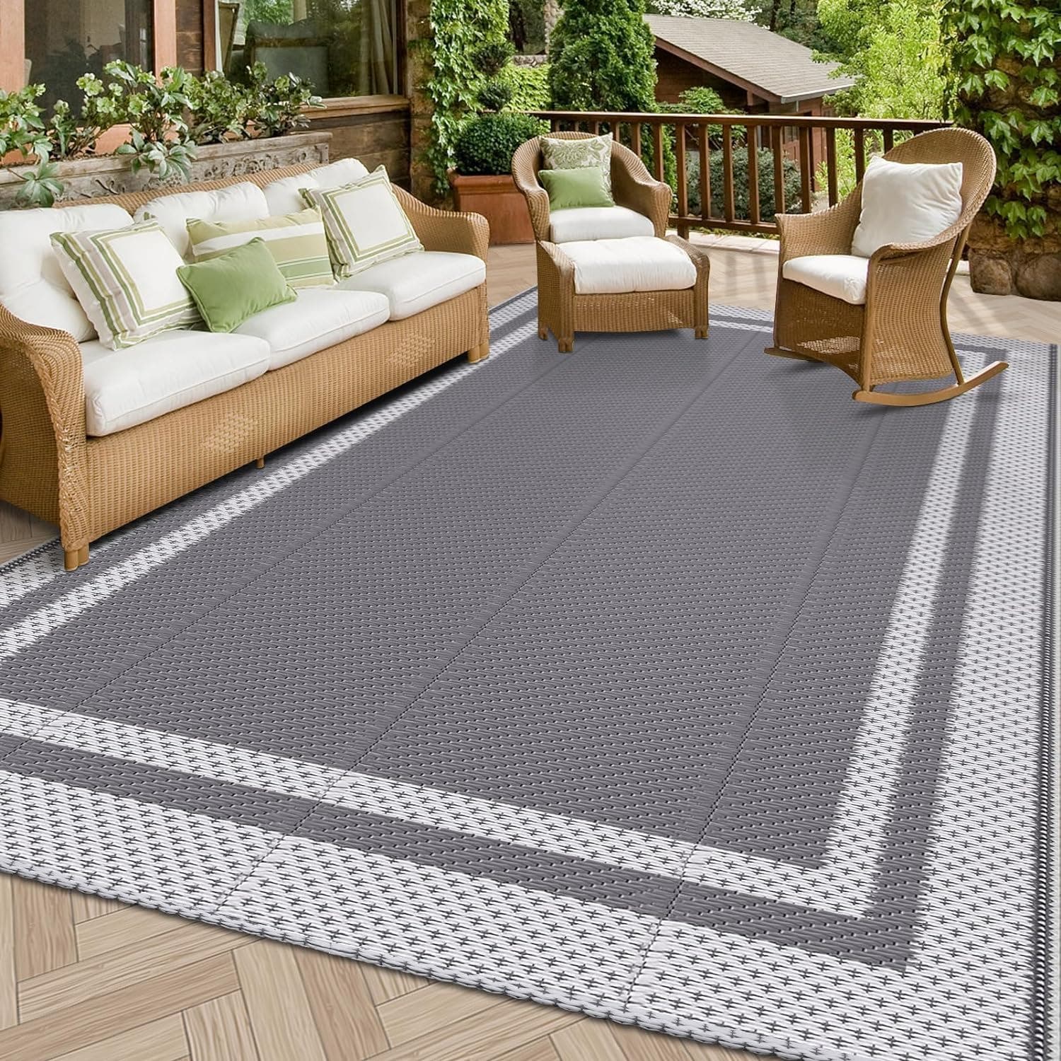 Carla Home Vikus 245 x 150cm Reversible Waterproof Extra Large Outdoor Rug - Grey