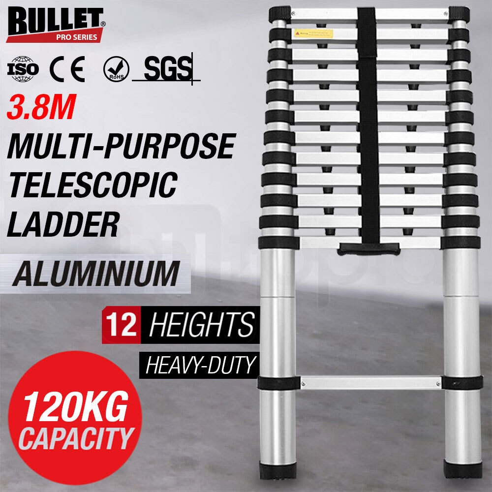 BULLET 3.8m Telescopic Aluminium Ladder Alloy Extension Extendable Steps Multi Portable