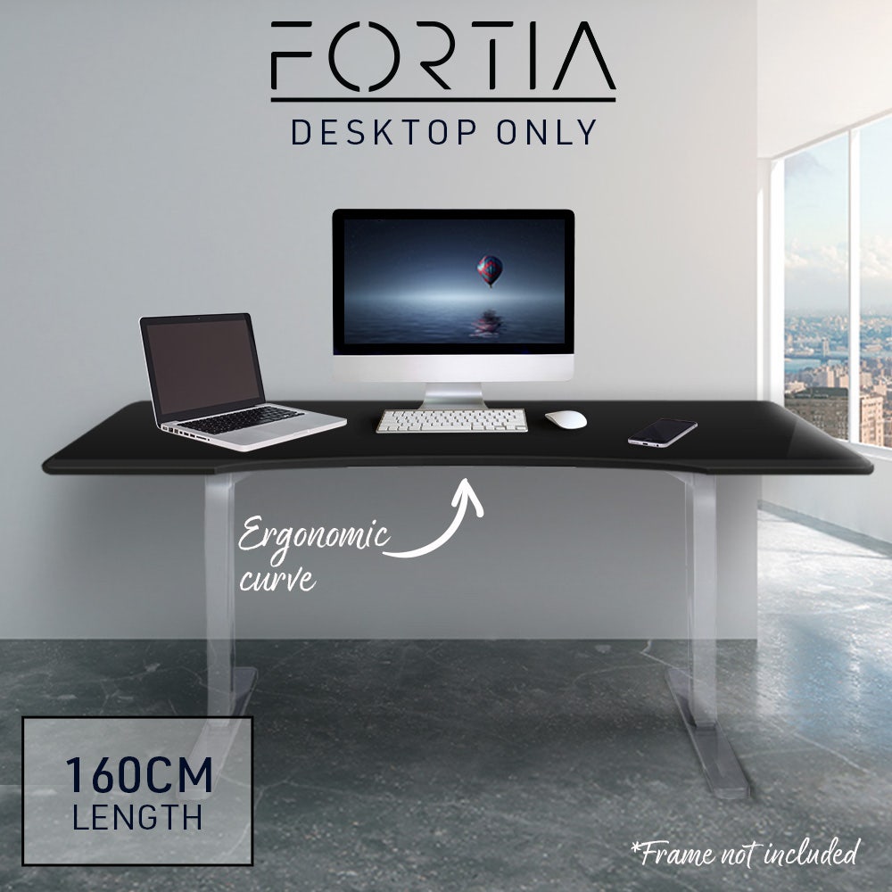 FORTIA 160x70cm Desktop, for a Height Adjustable Desk, Arched Front Design, Premium MDF, Black