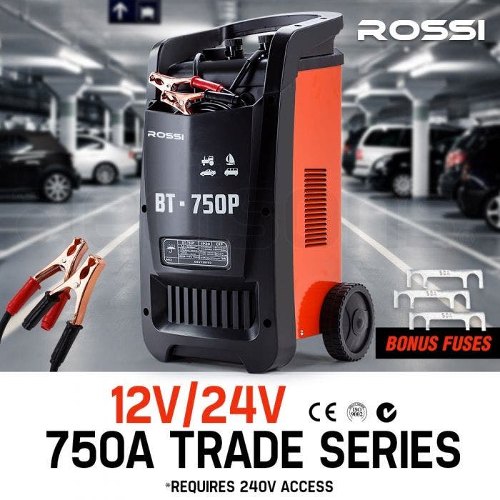 ROSSI 750 Amp Car Battery Charger, 12v/24v Jump Starter, for ATV Boat Truck Tractor, 15A Plug
