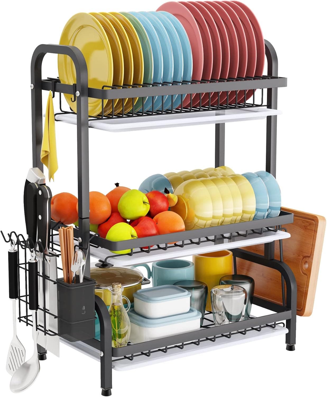 CARLA HOME 3-Tier Large Capacity Utensil & Cutting Board Holder Metal Dish Drying Rack