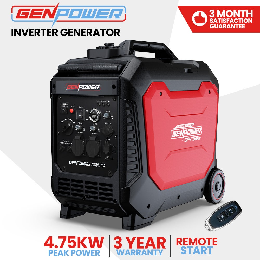 GENPOWER 4.7kW Peak 3.8kW Inverter Generator, Push Button & Remote Start, Portable w/ Wheels, Camping, Backup, Mobile A/C