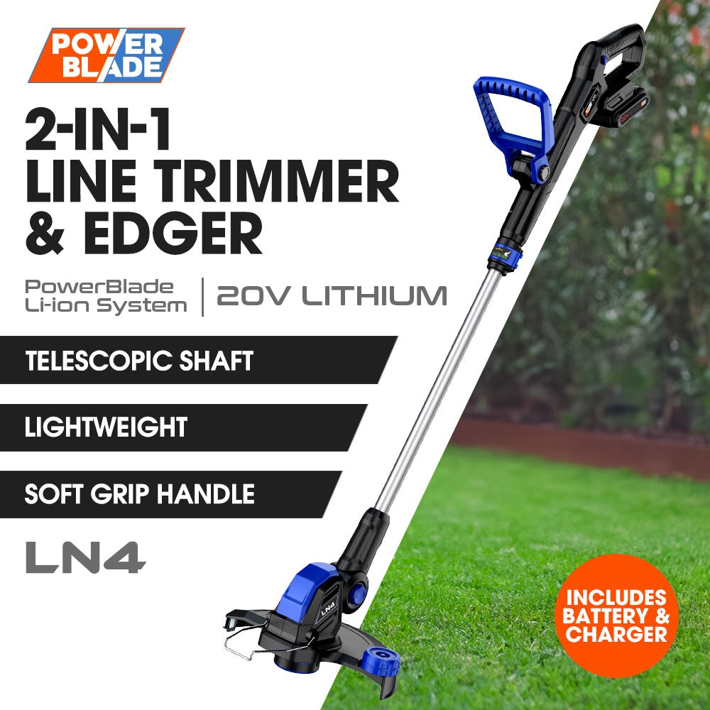 POWERBLADE LN4 20V Cordless Electric Line Trimmer & Garden Edger Kit, with Battery and Fast Charger