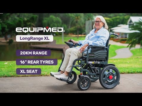 EQUIPMED Electric Folding Wheelchair, Wide Bariatric Chair Seat, Comfortable for S-XL, Long Range, Lithium Battery, Black/Grey