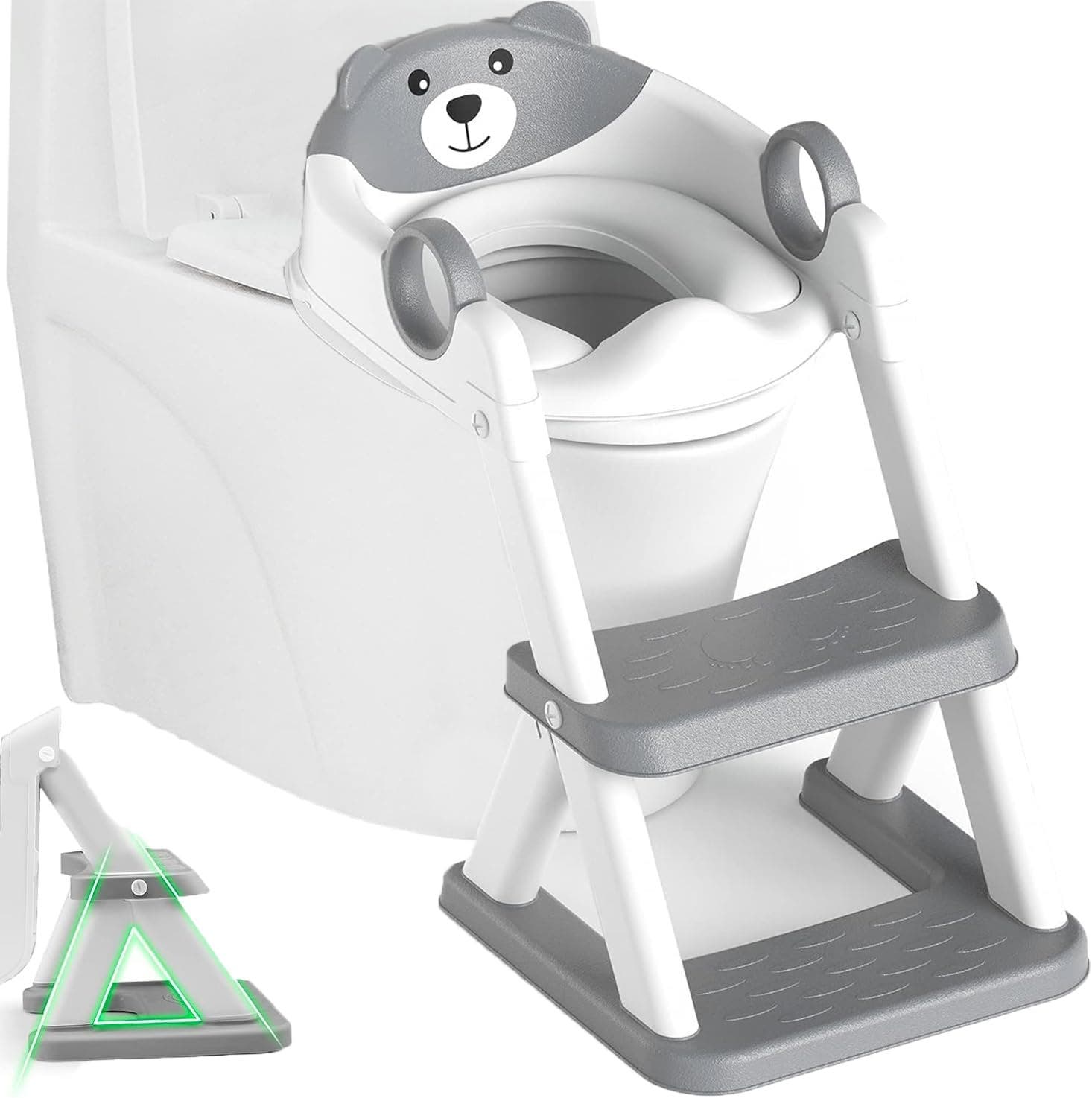 Carla Home Vikus Adjustable Foldable Bear Design Kids Potty Training Seat & Step Stool - Grey & White