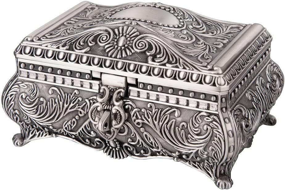 Carla Home Vikus Antique Floral Design Large Rectangular Metallic Trinket Box