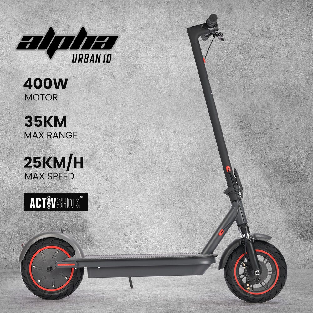 ALPHA Urban 10 Electric Scooter, 35km/h, Suspension, 35km Range, 10-Inch Wheels, Brushless Motor, Free APP, Motorised Commuter eScooter for Adults, Grey