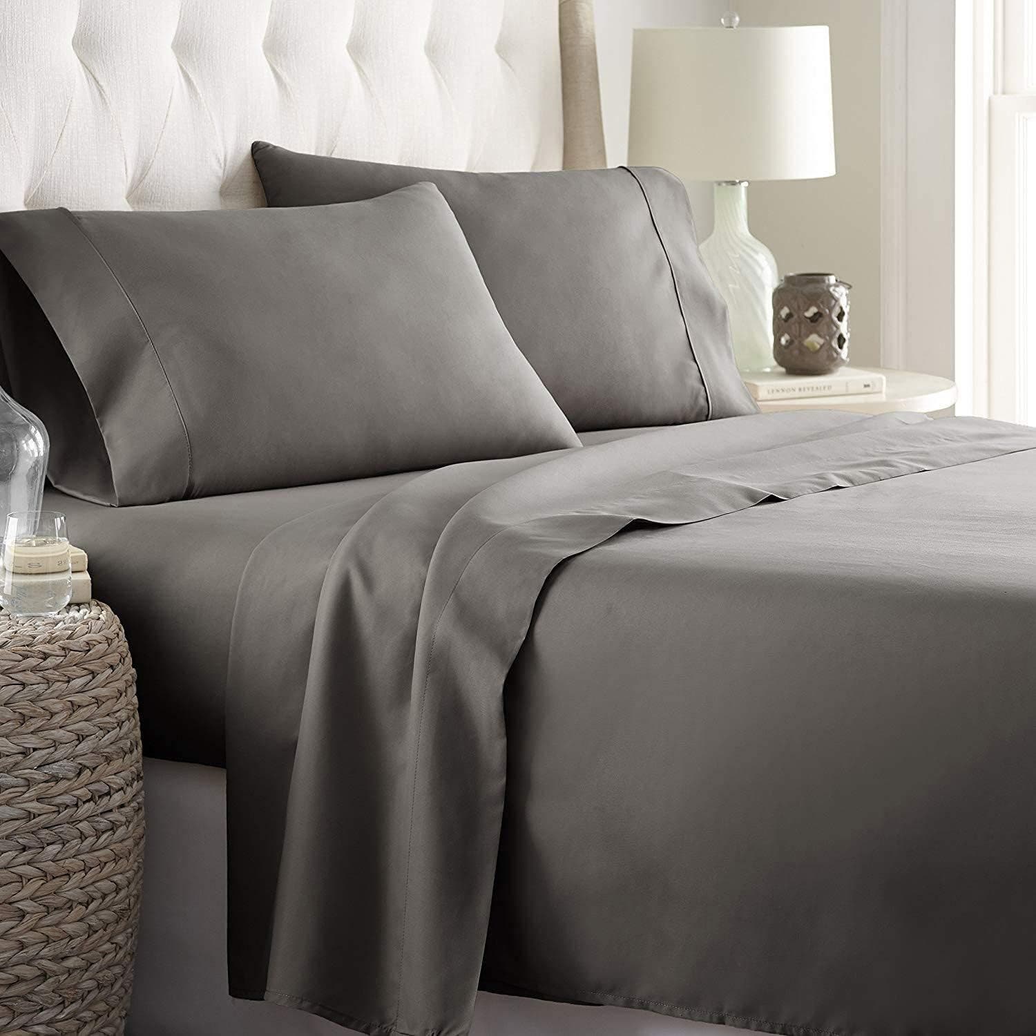 Carla Home Vikus 2000TC 4Pc Ultra-Soft Super King Flat Fitted Sheet Set - Grey