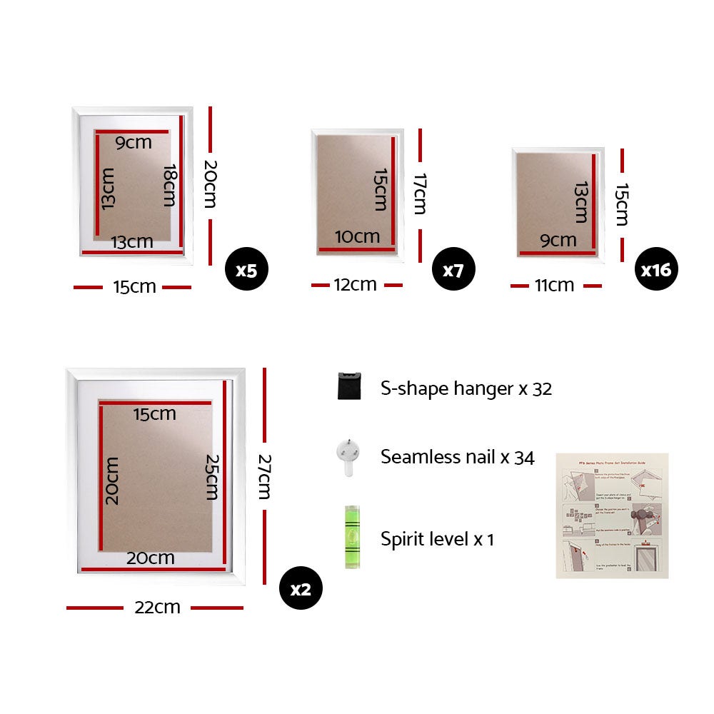 Artiss Photo Frames 30PCS 8x10in 5x7in 4x6in 3.5x5in Hanging Wall Frame White