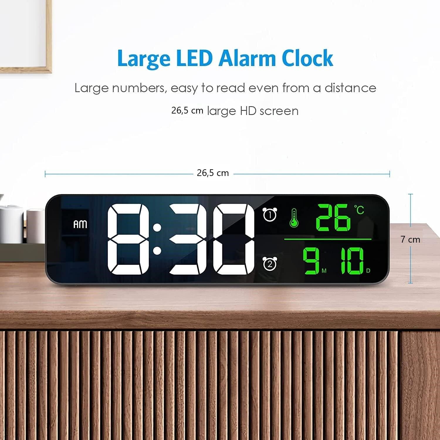 Carla Home Vikus Large Display LED Multi-Function Wall Mountable Digital Alarm Clock - Black