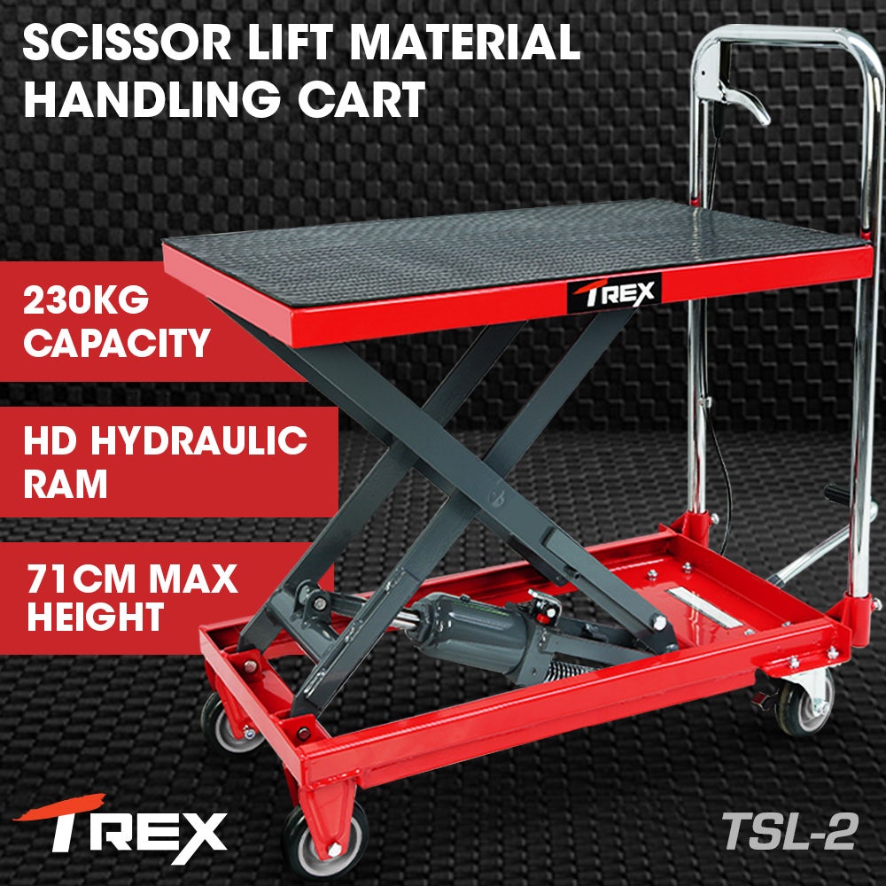 T-REX 230KG Hydraulic Scissor Lift Platform Trolley, Non-Skid Rubber Platform Pad, for Material Handling