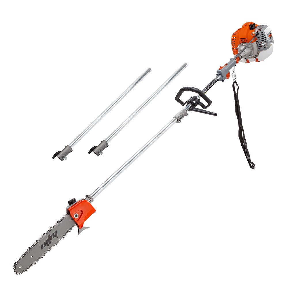 MTM 62cc Long Reach Pole Saw, 2-Stroke Petrol, 12" Tree Trimming Pruning Chainsaw Bar, 2 Extension Shafts