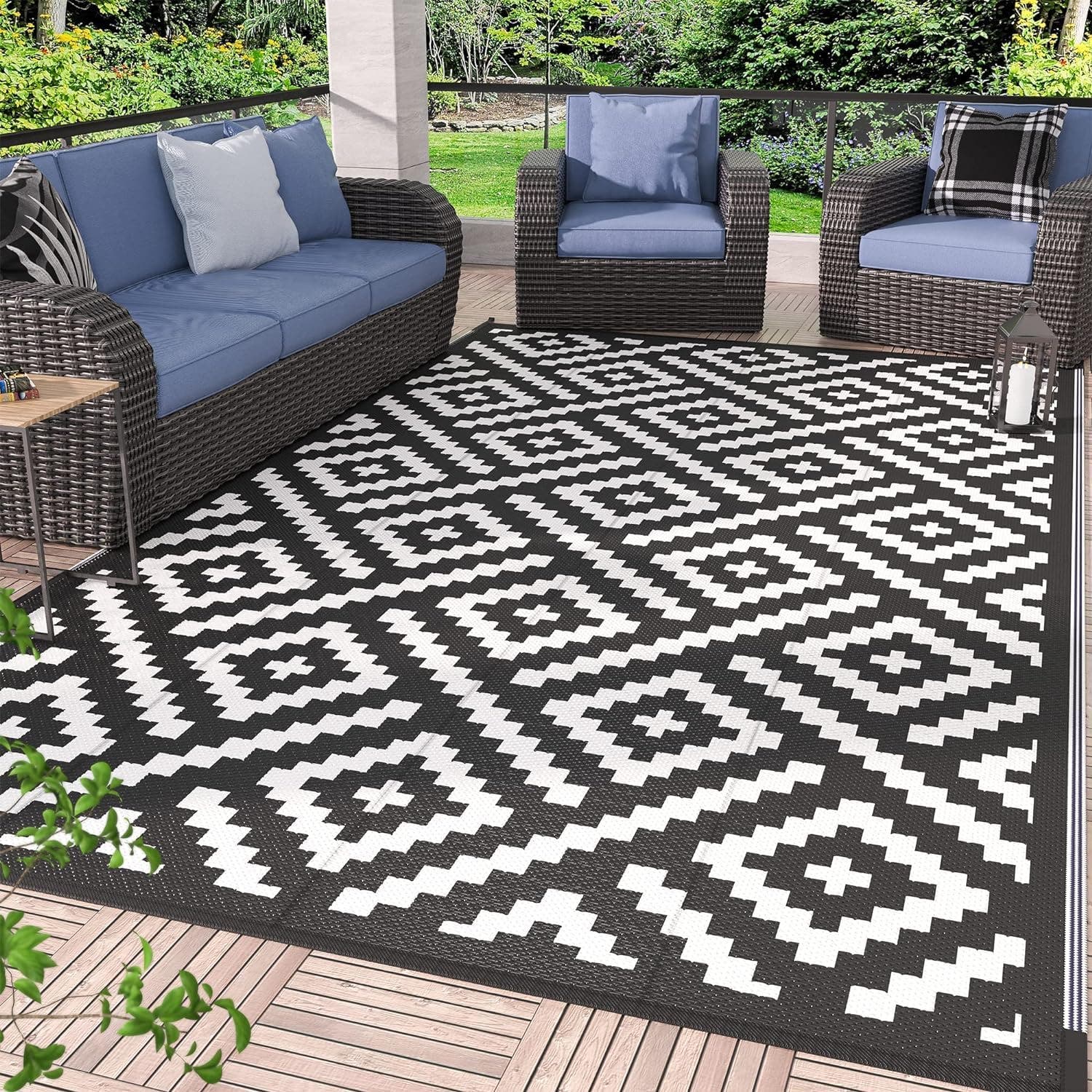 Carla Home Vikus 245 x 150cm Diamond Design Reversible Waterproof Extra Large Outdoor Rug
