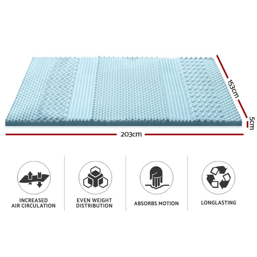 Giselle Bedding Cool Gel 7-zone Memory Foam Mattress Topper w/ Bamboo Cover 5cm - Queen