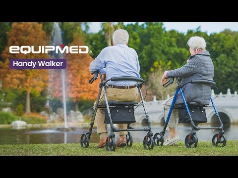 EQUIPMED 4 Wheel Lightweight Rollator Walker, Aluminium Frame, Seat, Carry Bag, for Seniors, Blue