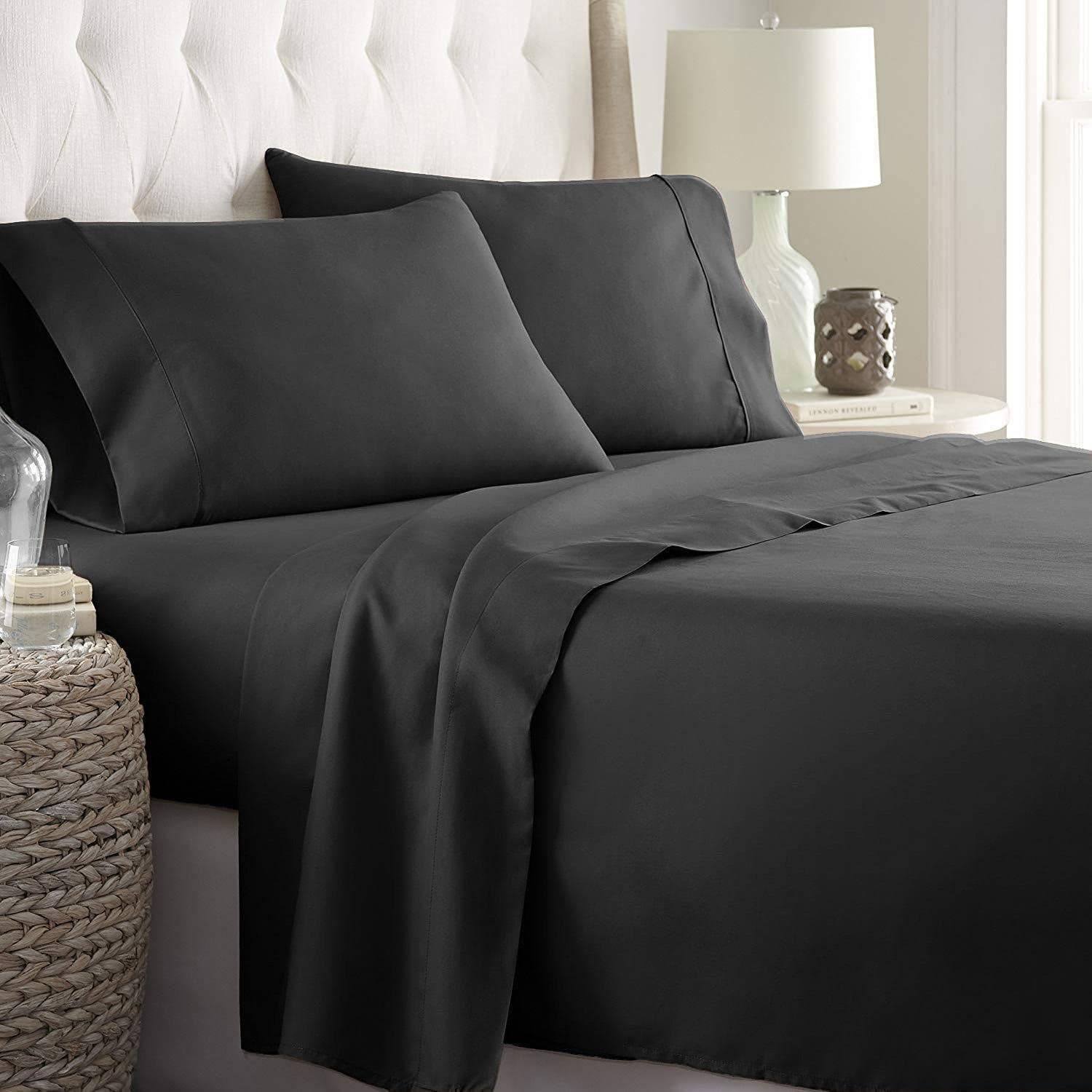 Carla Home Vikus 2000TC 4Pc Ultra-Soft Super King Flat Fitted Sheet Set - Black