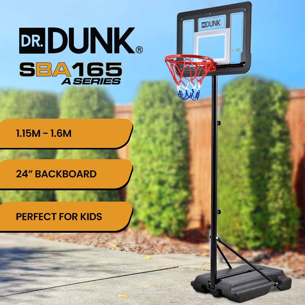DR. DUNK Portable Kids Basketball Hoop Stand System, 1.15m to 1.60m Height Adjustable