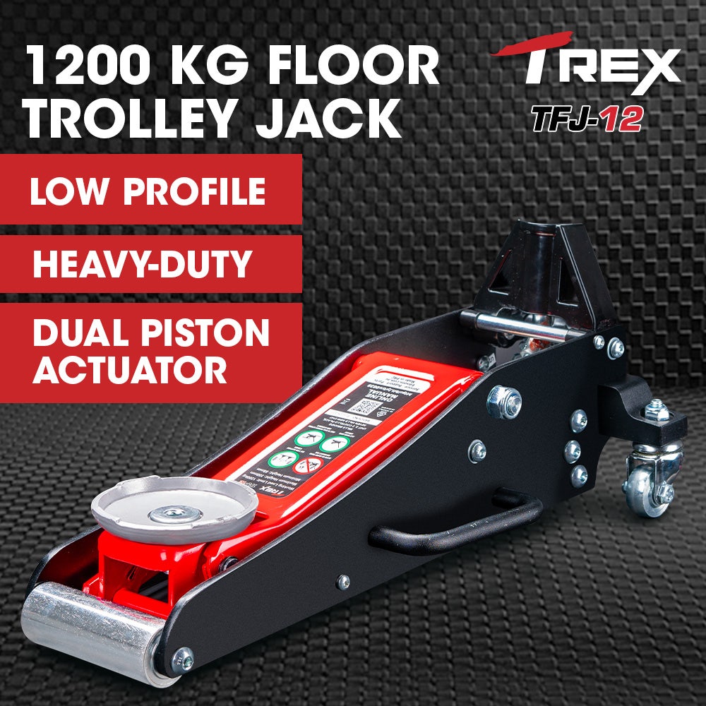 T-REX 1200KG Hydraulic Trolley Floor Jack, Low Profile, Dual Pump, Quick Release Handle, for Jacking Car