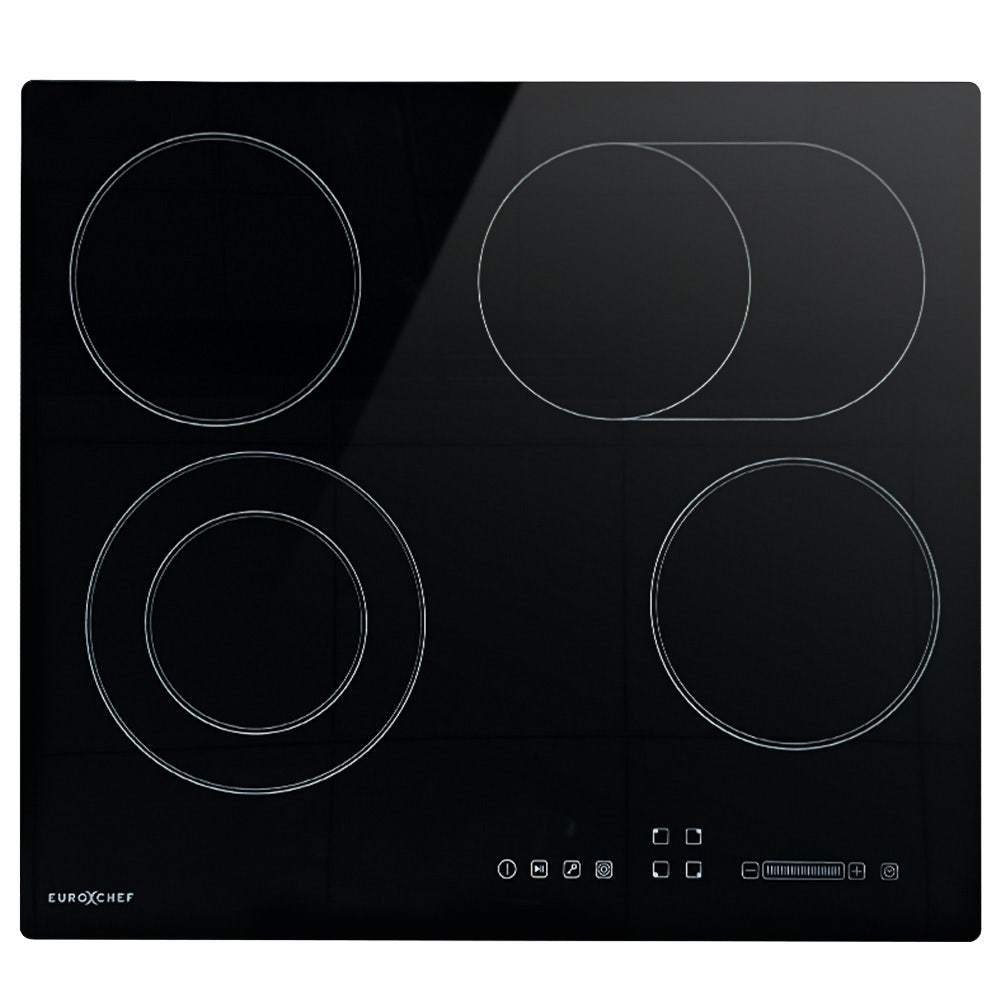 EUROCHEF 60cm 4 Zone Ceramic Cooktop, 6600W Electric, FlexiZone Adjustable Size Hobs, Touch Controls