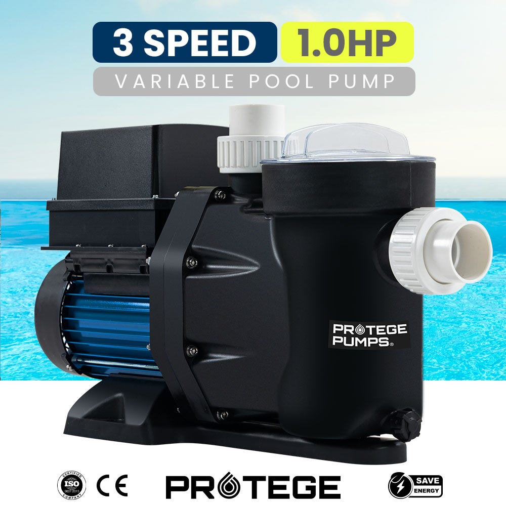 PROTEGE Variable Speed Pump, 1.0HP, 3 Speeds, Quiet, Economical, for Swimming Pool and Spa