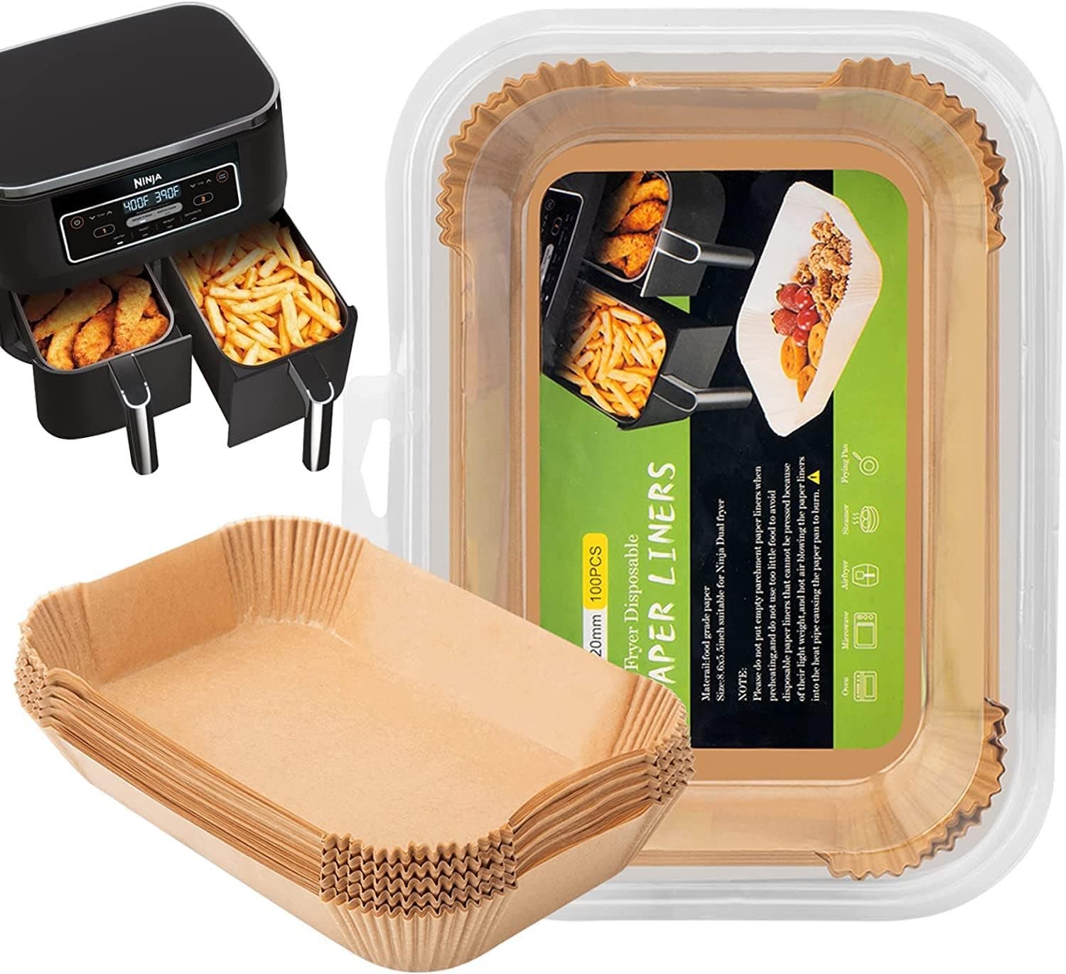 Carla Home Vikus 100Pc Non-Stick 22 x 14cm Ninja Dual Compatible Parchment Paper Air Fryer Liners