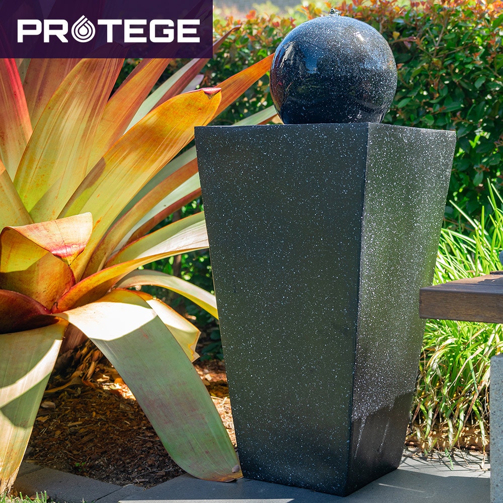 PROTEGE Contemporary Solar Powered Water Feature Fountain with LED Lights - Dark Grey