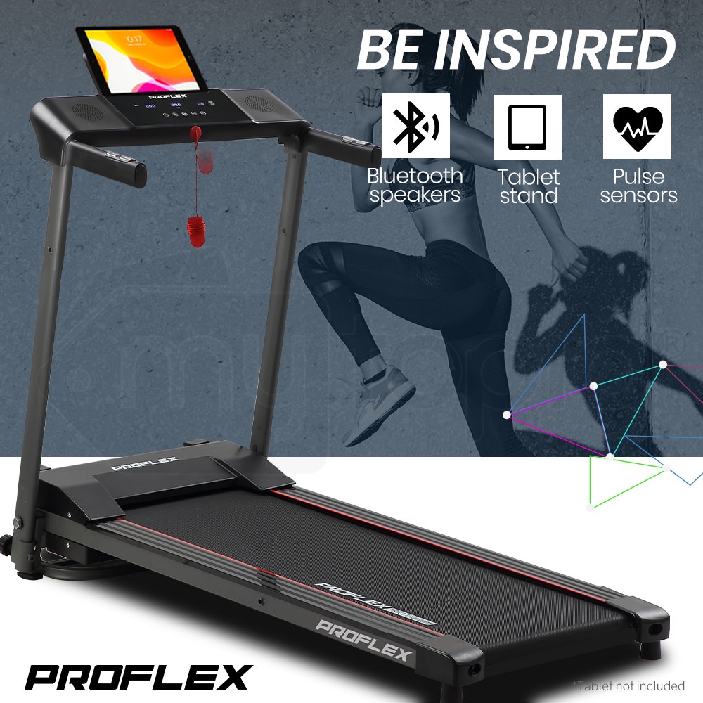 PROFLEX Electric Treadmill Compact Foldable with Bluetooth Speakers, Digital Device Stand - Black & Grey