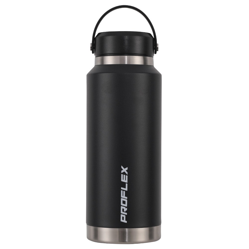 PROFLEX 1L Double Wall Insulated Stainless Steel Water Bottle, Drink Jug with Handle, Black