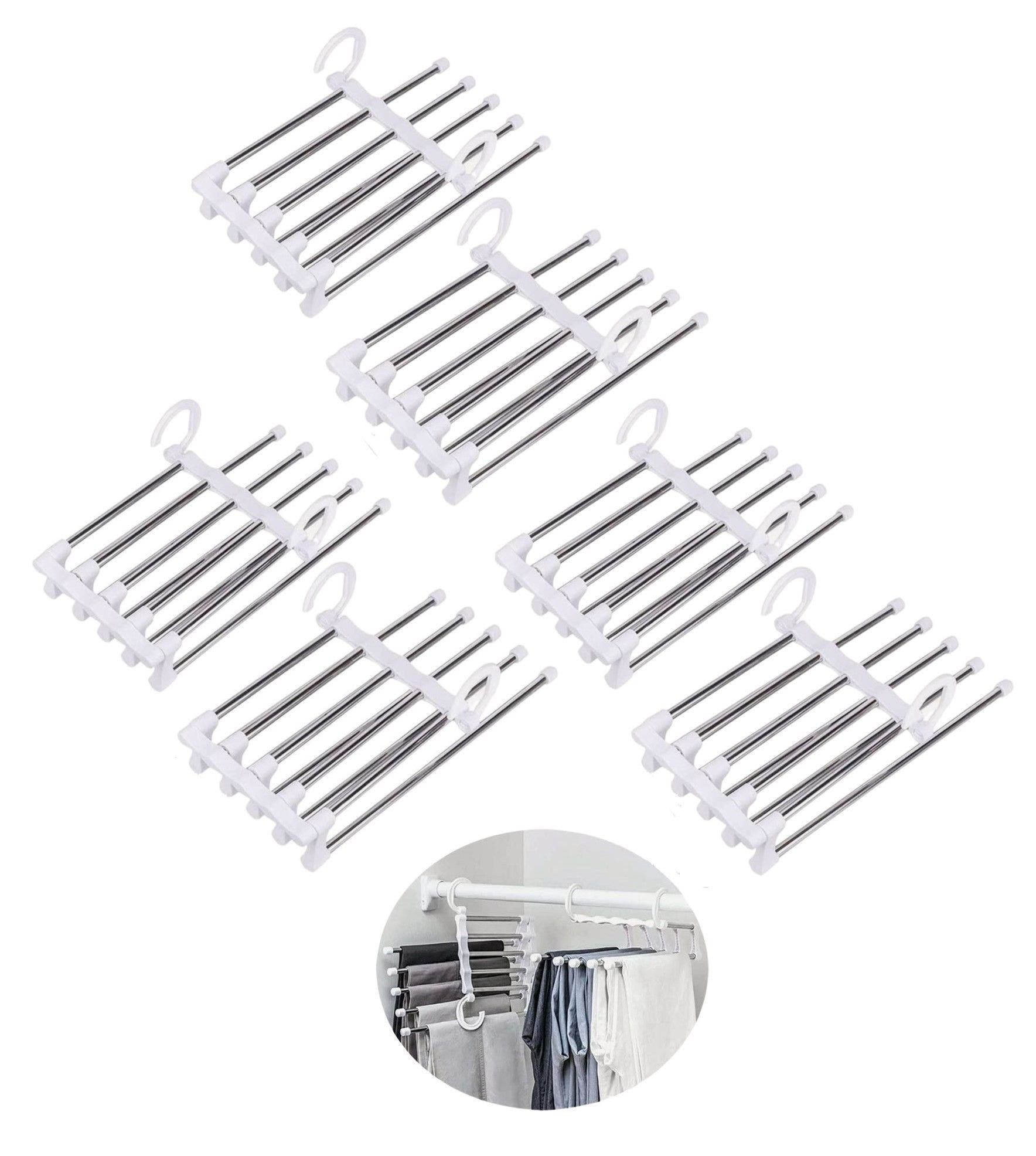 CARLA HOME 5-in-1 Adjustable Non-Slip 6Pk Stainless Steel Pants Hangers