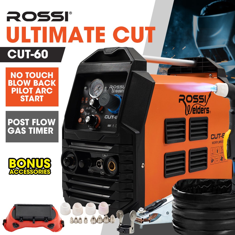 ROSSI 60A Plasma Cutter, Non-Touch Pilot ARC for Easy Cuts of Painted or Rusty Metals, DC Inverter Cutting Machine