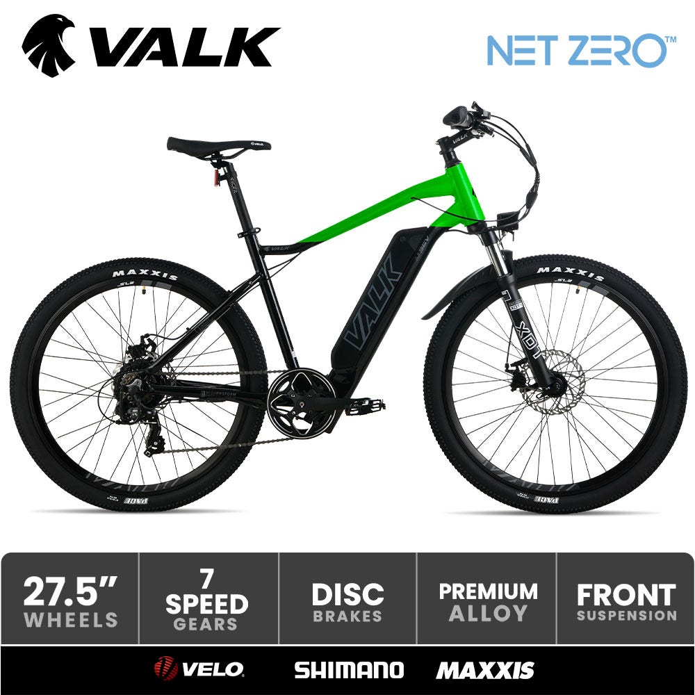 VALK MX7 Electric Bike, Medium frame Mountain ebike, Black and Lime Green