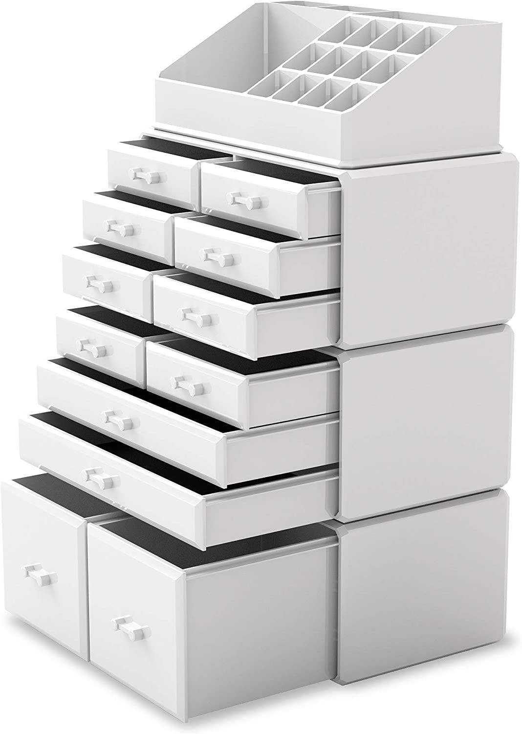 Carla Home Vikus 4Pc 12-Drawer 16-Compartment Makeup & Cosmetic Organiser - White