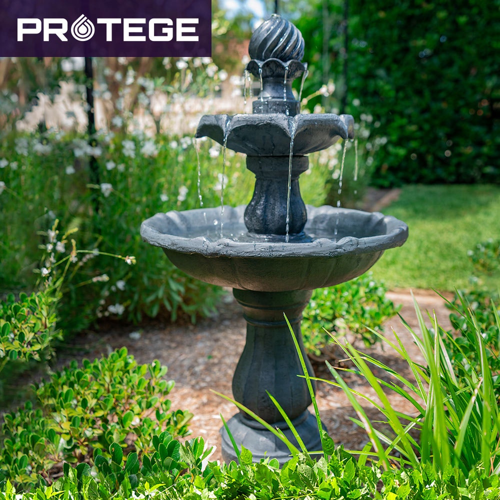 PROTEGE 3 Tier Solar Powered Water Feature Fountain Bird Bath - Dark Grey