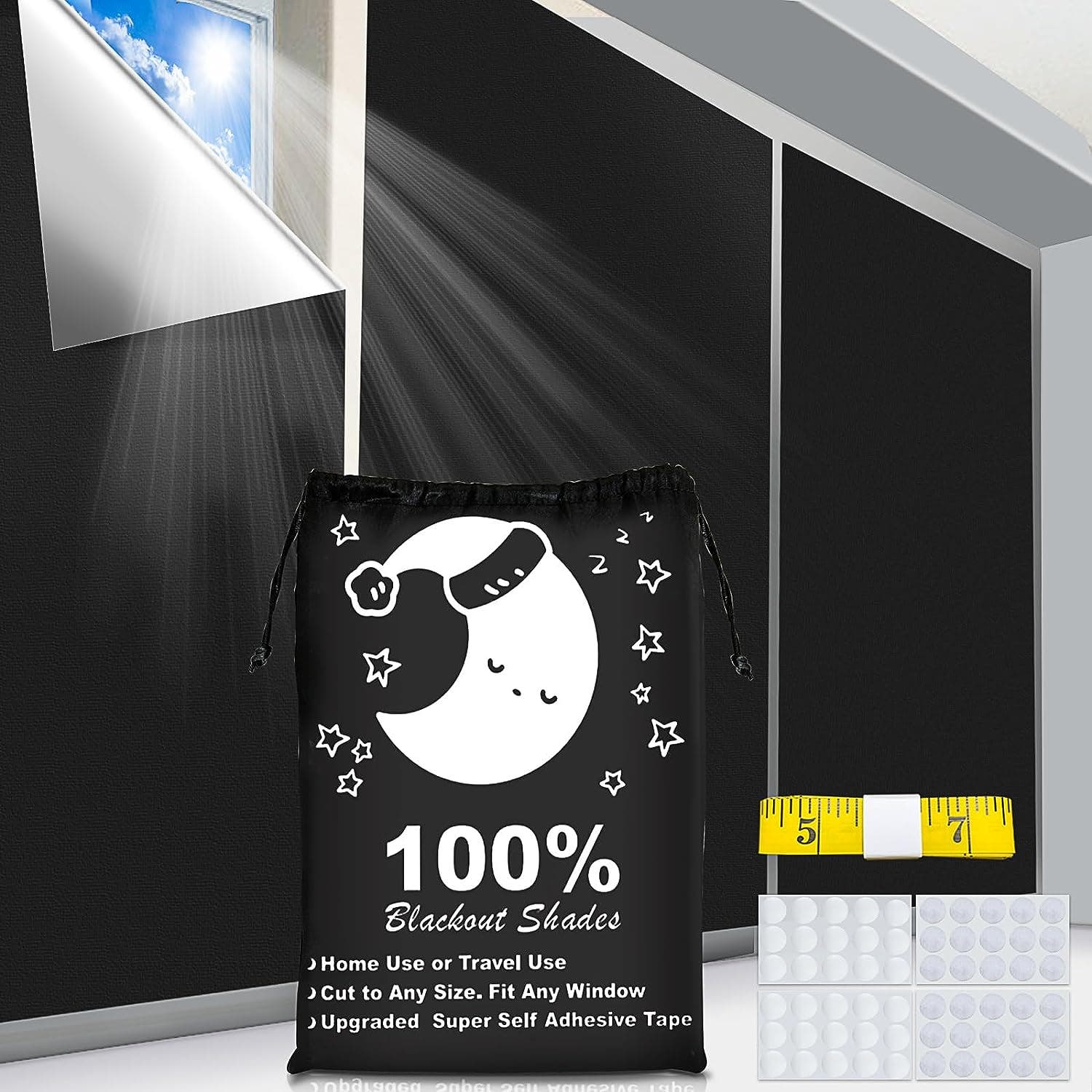 Carla Home Vikus 100 x 145cm Home & Travel Adhesive Install Blackout Curtain Kit