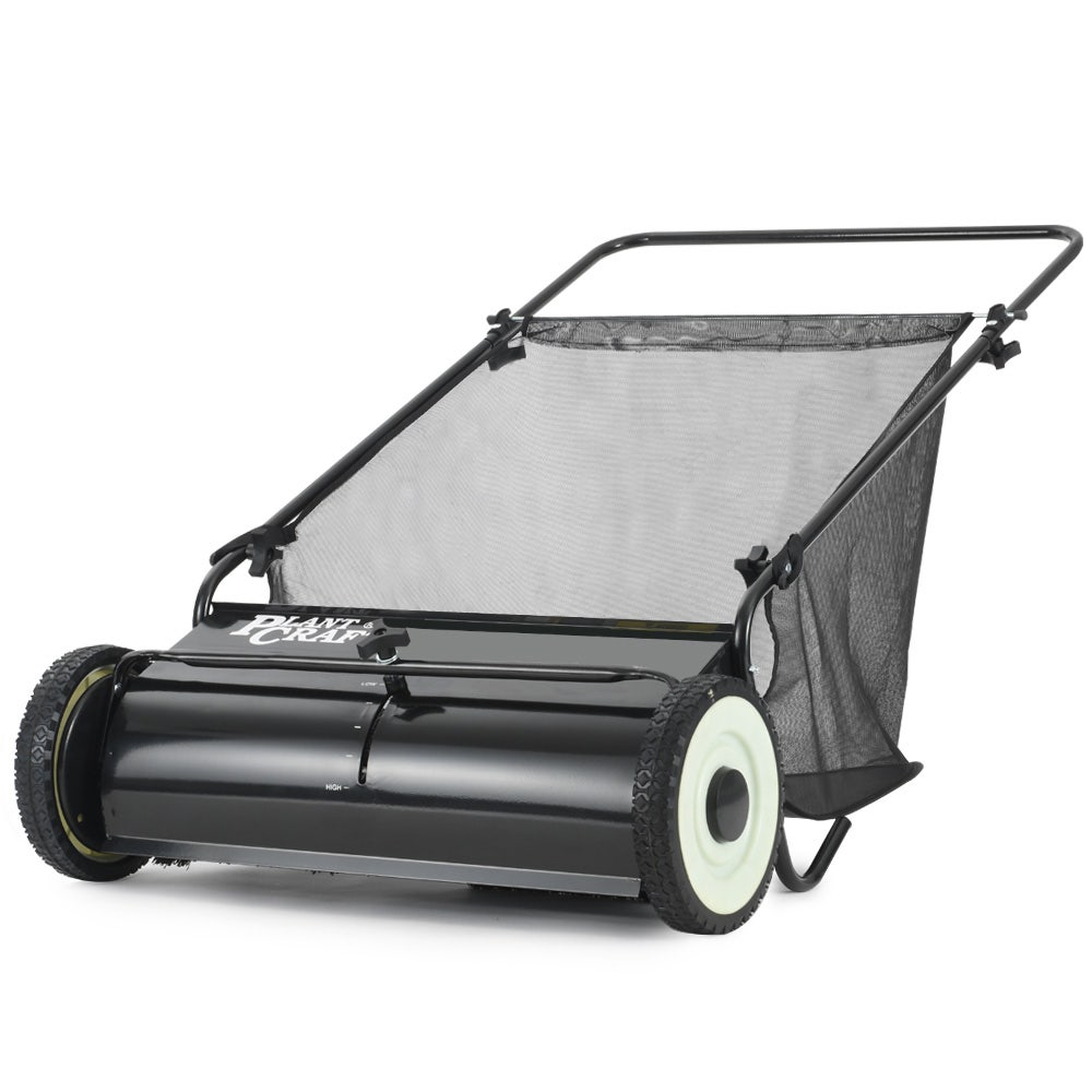 PLANTCRAFT Push Lawn Sweeper, 26" Wide Leaf and Grass Clipping Collector