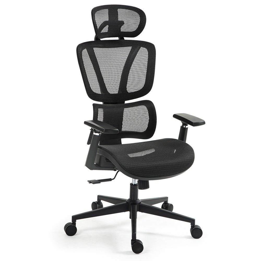 FORTIA Ergonomic Office Desk Chair, Coolmesh Fabric, Adjustable Lumbar Support, Headrest, Armrest and Recline, Black Mesh/Black Frame