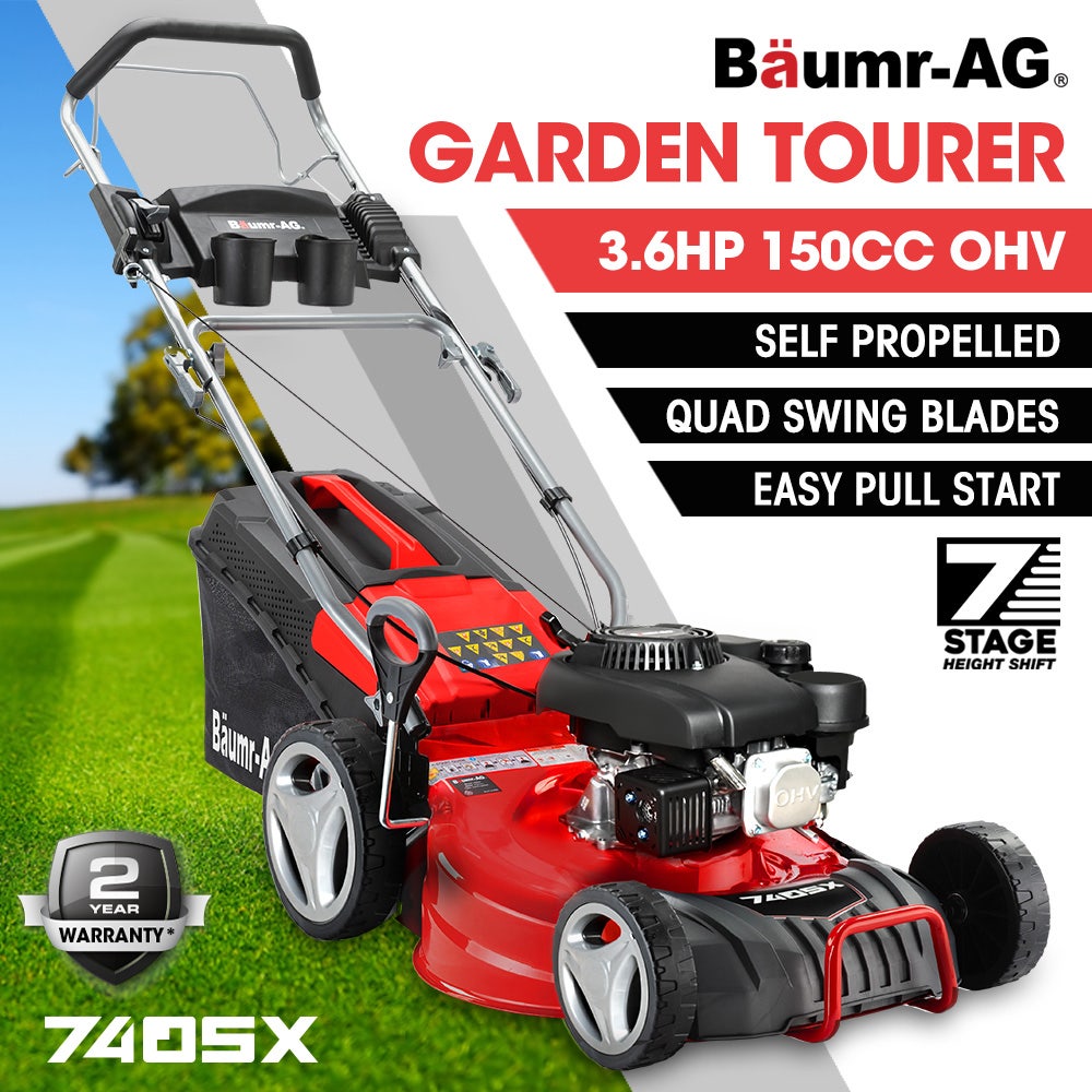 BAUMR-AG 18" 150cc Self Propelled Lawn Mower, 7 Height, Steel Deck, Cup Holders, 4-Stroke Petrol Lawnmower - 740SX