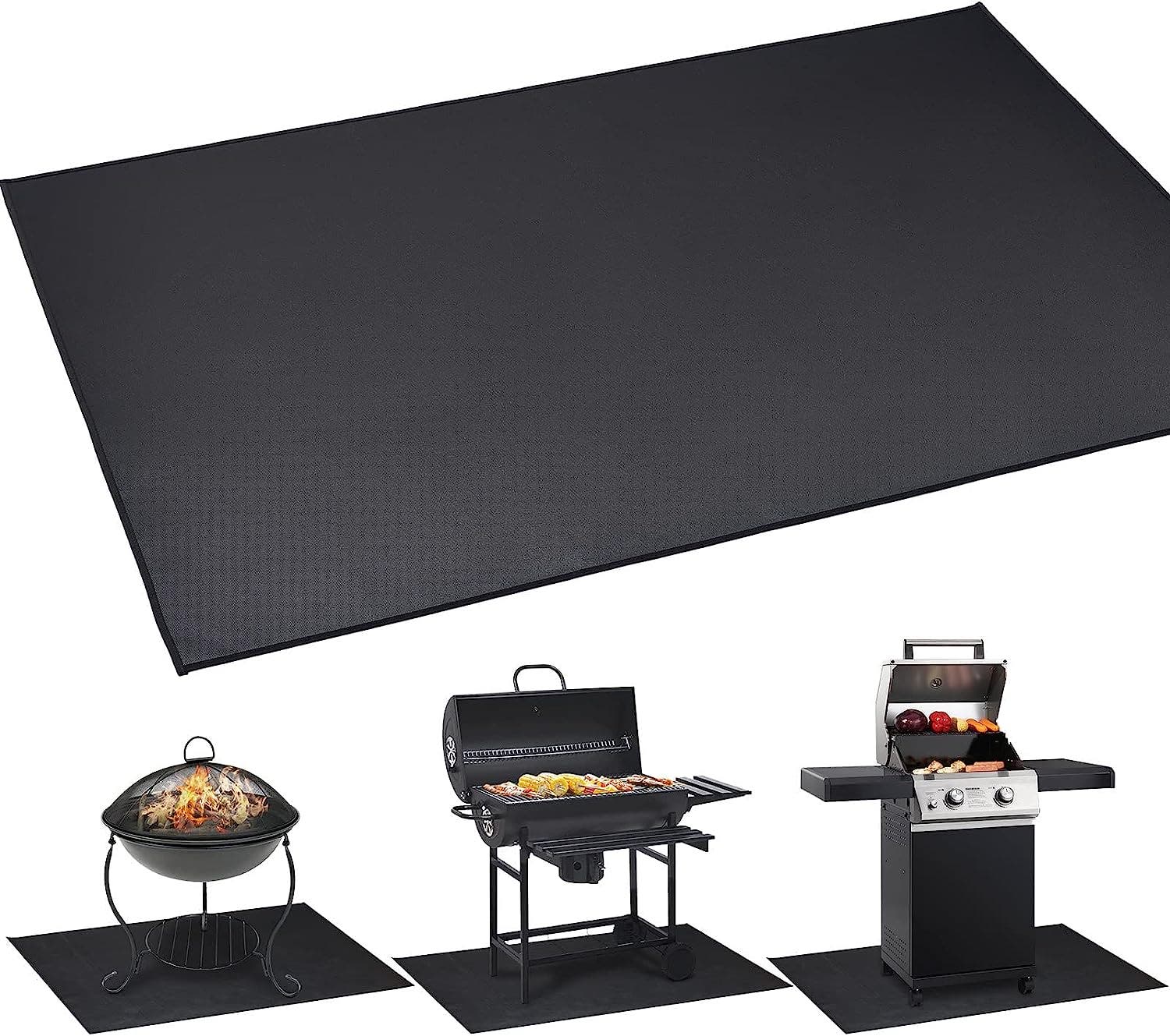 Carla Home Vikus 165 x 99cm Floor Protecting Fireproof Grill Mat - Black