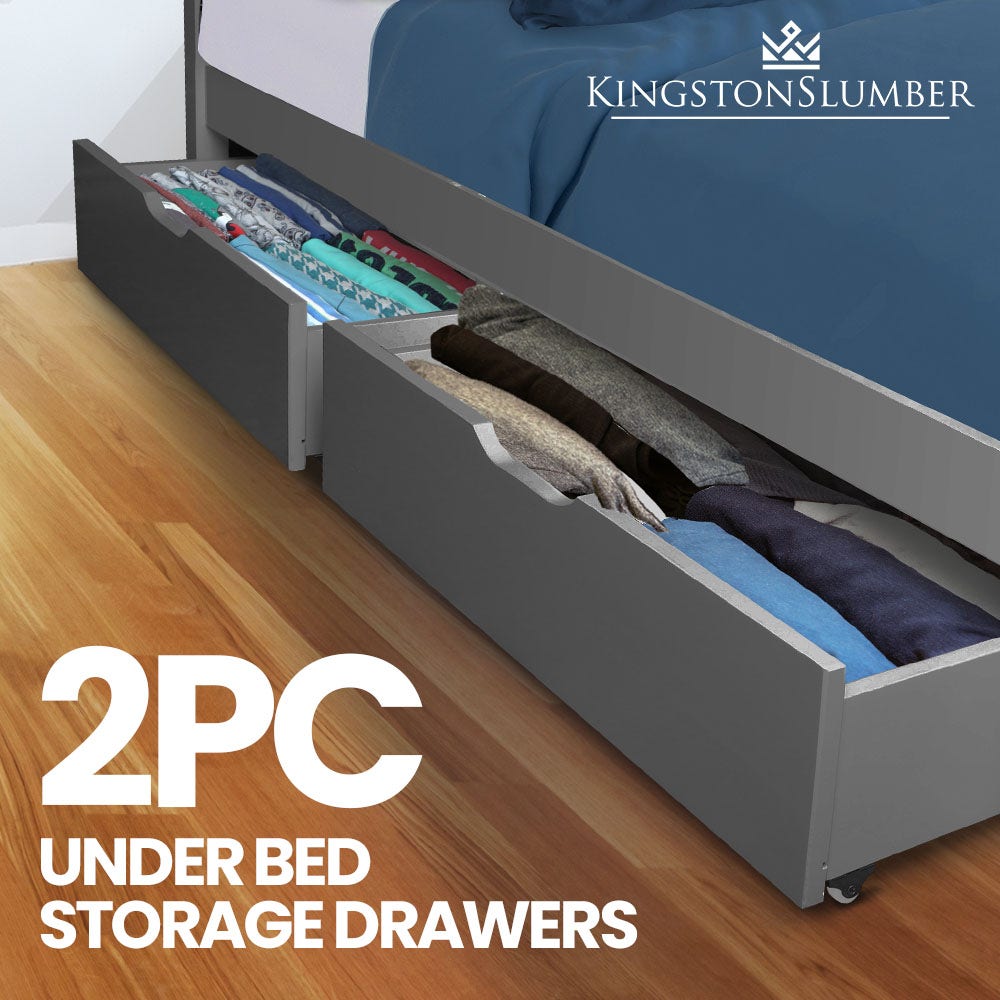 KINGSTON SLUMBER Trundle Storage Under Bunk Bed Drawers, 2 Pieces, Grey