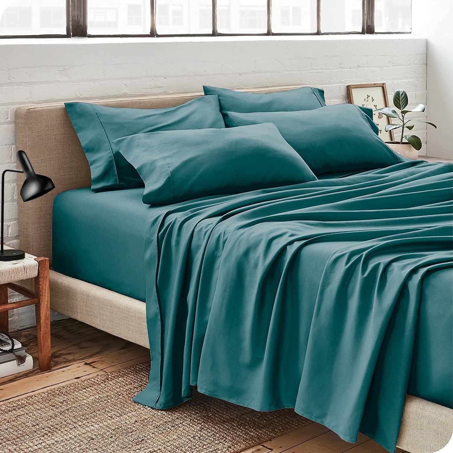 Carla Home Vikus 2000TC 6Pc Ultra-Soft Super King Flat Fitted Sheet Set - Biscay Blue