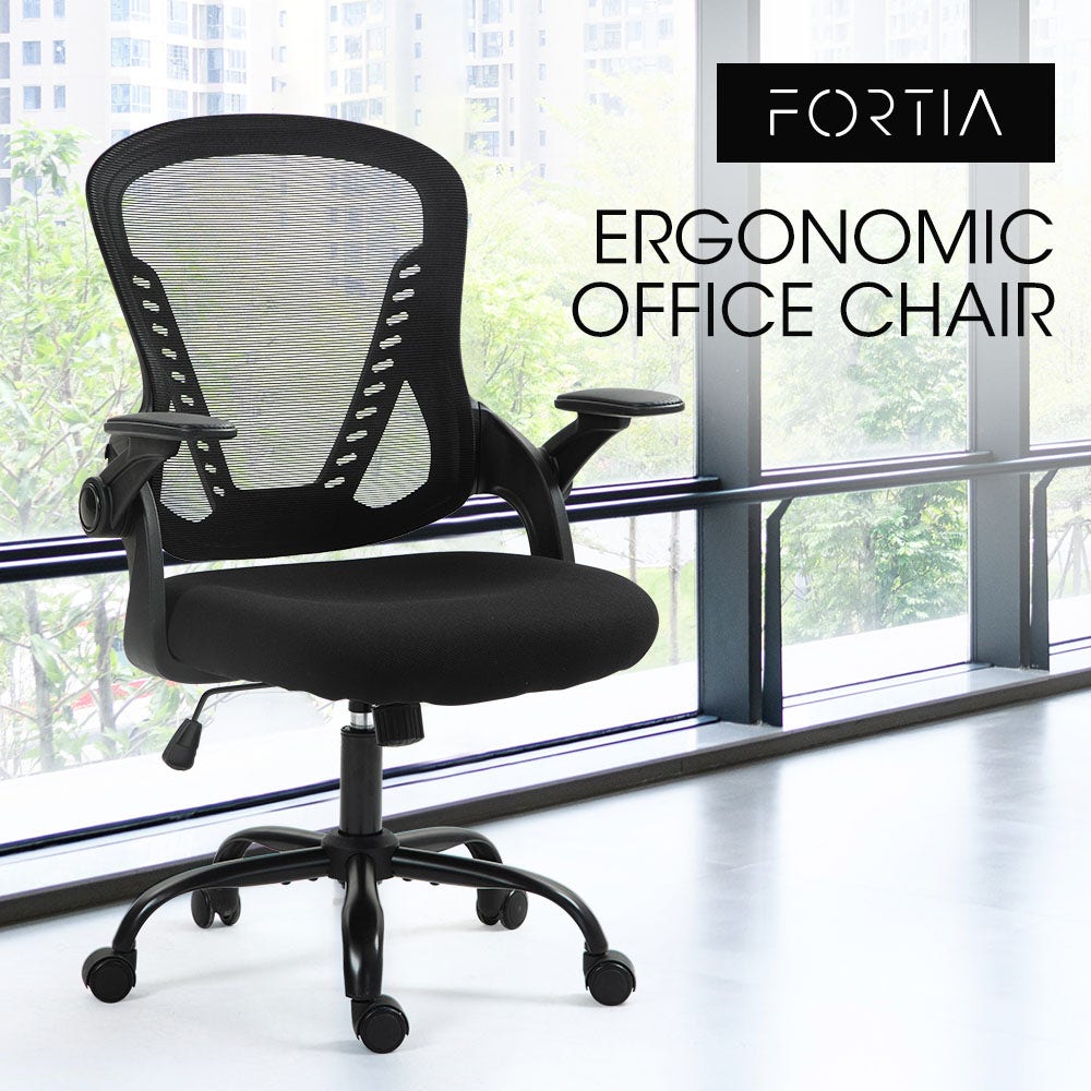 FORTIA Ergonomic Office Desk Chair, Coolmesh Fabric, Adjustable Recline, Black Mesh/Black Frame