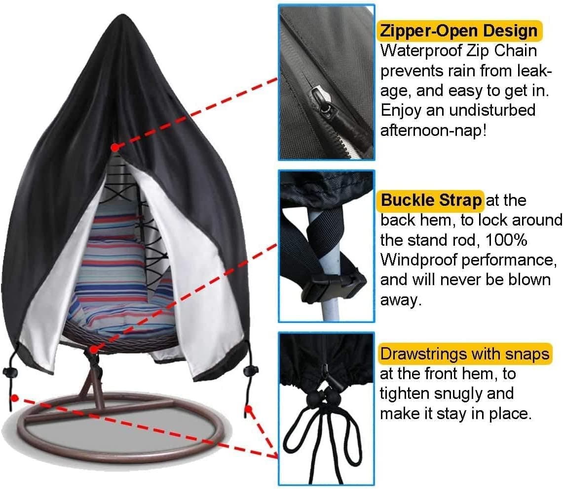 Carla Home Vikus 190 x 115cm Waterproof Cover for Outdoor Egg Swing Chairs - Black