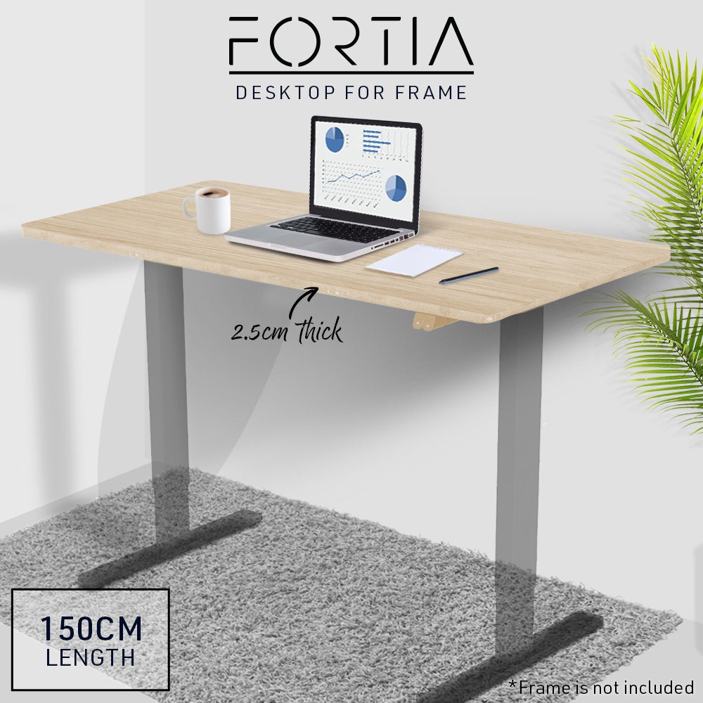 FORTIA 150x70cm Desktop, for a Height Adjustable Desk, Premium MDF, White Oak Style